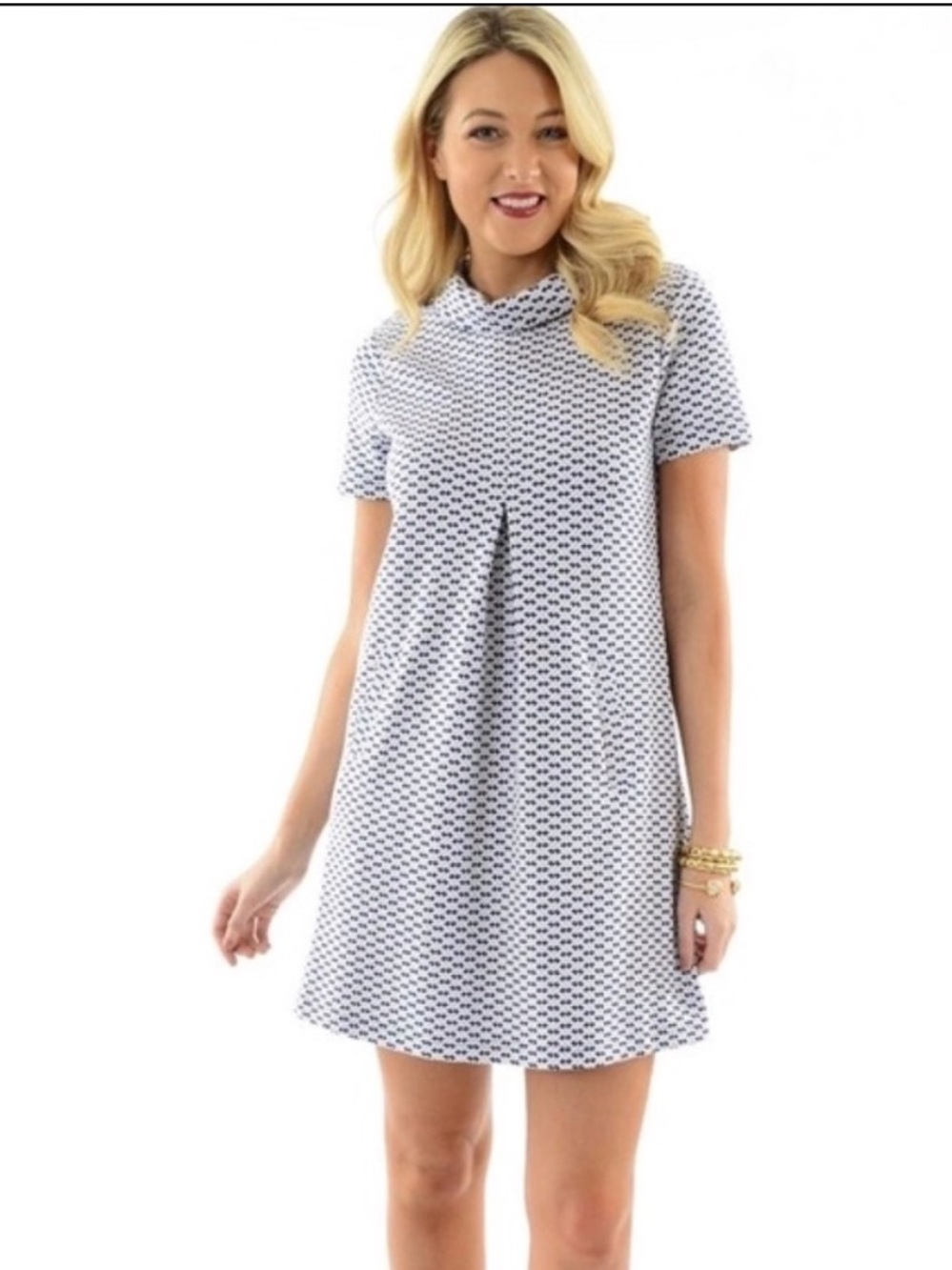 NWT Tyler Böe Kristen Cowl Neck Shift Dress SWIRL BLUE WHITE sz S